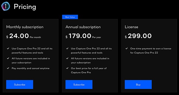 capture one 22 current pricing